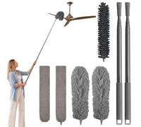 marysgift Feather Duster,Telescopic Dusters for Cleaning Extendable,7 Pcs Bendable Washable Chenille Duster Up to 98.4 in,Long Flat Dusters for Fan High Ceiling Furniture (Grey)