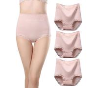 marysgift French Knickers Women's Sexy High Waist Lace Knickers Lingerie Underwear Modal Control Briefs Floral Lace Boy Shorts 1310 Pink XL UK 10 12