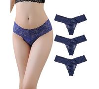 marysgift Lace Thongs for Women V Cut No Show Bikini Panties 3 Pack Brazilian Knickers Blue Thong French Knickers Underwear UK 4 6 2607-S Blue