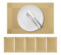 marysgift Placemats Place Mats for Table 6 Gold Woven Vinyl Placemat for Dining Wipeable Kitchen Waterproof Place Table Mat Durable Indoor 17.7" x 11.8" (45cm x 30cm) Gold1