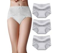 marysgift Seamless Thong Panties Women's Breathable V Shaped Lace Full Briefs No Show Underwear 3 Pack Plus Size UK 14 16, 4106-XXL Grey2