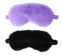 marysgift Sleep Masks 2 Pcs Plush Cute Fluffy Eye Masks for Sleeping Adjustable Sleep with Elastic Band Fits for Women Girls Kids Black and Purple, YZ0048