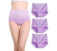 marysgift Women's Knickers High Rise Underwear Ladies Full Back Coverage Stretchy Briefs Floral Patterned Panties Pack of 3-3610, Light Purple L UK 8 10