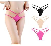 marysgift Womens Thongs Knickers Bikini Panties Underwear for Ladies Low Rise G-String Panties 3 Pack T Back Knicker Underpants (V03,M UK 6 8)