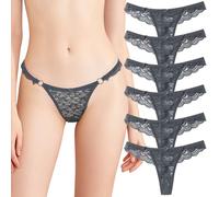 marysgift Womens Thongs Thongs for Women T Back Gstring Underwear Lace Seamless Panties Low Cut Comfortable Tangas Strings 6 Pack Set Grey M UK 6-8