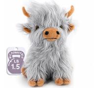 Marysun Microwaveable Grey Highland Cow Weighted Soft Toy, 25 cm, 680 g | Microwave for 30~60 seconds per session for cosy warmth and period comfort; a gift for girls, women, kids and older adults.