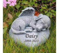 Marytumm Personalized Dog Memorial Gifts Outdoor - Heart-shaped Dog Memorial Stones Grave Markers with An Angel Dog Statue Sleeping on it, Support Custom Name and Dates Dog Grave Stones