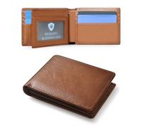 MARZAHAR Genuine Leather Mens Wallet, RFID Blocking Bifold Wallet for Men with ID Window, 11 Credit Card Slots, Brown, Large Capacity