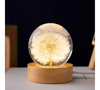 MARZIUS Flower Crystal Ball Night Light,2.4 inch Glass Ball Night Lamp with Woodern Base (Dandelion)
