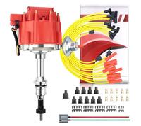 MAS Premium HEI Ignition Distributor 65K Volt with Performance Spark Plug Wires & Free Pigtail Battery Wiring Harness Compatible with SBF Ford Small Block 260 289 302 1030213 PE330U(Red Racing Kit)