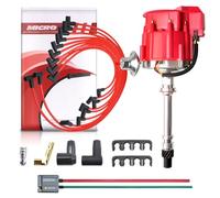 MAS Racing HEI Distributor&Spark Plug Wires & Free Pigtail Wire Harness Combo Kit Red Cap Replacement for Chevy 302 454 gm SBC BBC 65k Coil 7500RPM Chevrolet C10 GMC 400 350 V8