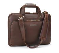Masa Kawa Leather 16" Laptop Briefcase for Men, Slim Crossbody Shoulder Messenger Computer Bag, Business Work Attache Case, Vintage Brown