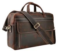 Masa Kawa Leather Briefcase for Men 17" Laptop Computer Case Business Travel Work Messenger Cross Body Shoulder Bag, Brown, 17.3 x 11.4 x 5.12 inches, Business Travel Laptop Briefcase