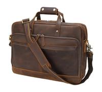 Masa Kawa Leather Briefcase for Men 17" Laptop Crossbody Shoulder Messenger Office Bag Brown Vintage Attache Case Handbag for Business Travel Work Lawyer Large