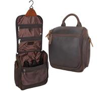 Masa Kawa Leather Hanging Travel Toiletry Bag for Men Portable Expandable Camping Cosmetics Makeup Toiletries Organizer Vintage Bathroom Shaving Kit Brown Wash Bags, Brown, Toiletry Bags