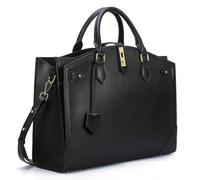Masa Kawa Leather Work Laptop Tote Bag for Women,16" Computer Shoulder Handbags, Expandable Waterproof Business Briefcase Attache Case, Black
