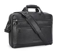 Masa Kawa Men’s Leather Briefcase for 16" Laptop Waterproof Crossbody Shoulder Messenger Bag Computer Attache Case for Business Travel Work, Black