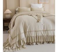 Masaca 120x120 Oversized Comforter King Size,Farmhouse Shabby Boho Chic Ruffle California King Bed Comforter Set French Country Rustic Bedding 3PCS (1 Ruffled Comforter+2 Pillow Shams)