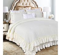 Masaca Ivory Ruffled Comforters Queen Size,Farmhouse Shabby Boho Chic Comforter Set,French Country Microfiber Inner Fill Ivory Bedding 3PCS(1 Ruffle Comforter and 2 Pillowcases)