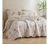 Masaca Oversized King Bedspread 128"x120",Yellow Wild Flower Botanical Printed Pattern Floral Oversized King Quilt Set Lightweight Scallop Extra Large California King Size Quilt Bedding Coverlet Set