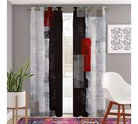 MASACANDY Atomack Blackout Curtains Red Grey 84 inches Long Modern Abstract Painting Window Black and White Curtains 2 Panel Set for Bedroom Living Room, 104 Inch Wide