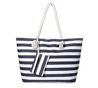 MASADA Large beach bag water resistant with zip Striped dark blue