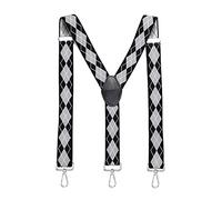 MASADA men's Braces, suspender with strong carabiner closure - smoothly adjustable 3.5 cm wide fits for up to 195 cm body height - Checkered-black grey white