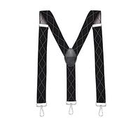 MASADA men's Braces, suspender with strong carabiner closure - smoothly adjustable 3.5 cm wide fits for up to 195 cm body height - Checkered-black