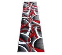 Masada Rugs, Sophia Collection Hand Carved Area Rug Modern Contemporary Red White Grey Black (2 Feet X 7 Feet 3 Inch) Runner Hallway Entryway Kitchen Mat Bathroom Mat