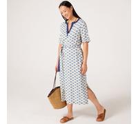 Masai Copenhagen Norini 100% Viscose Print Short Sleeve Midi Dress IVORY BLUE 2XL