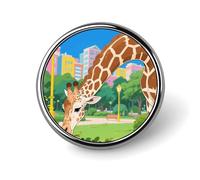 Masai Giraffe Wildlife Lapel Pin Round Button Badge Safari Animal Enamel Style Brooch Metal Pinback for Hat Bag Clothing Gift