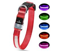 MASBRILL Light Collar Dog Collar Luminous Rechargeable LED Collar for Dogs Light Strip Adjustable Waterproof with 3 Light Modes Safety for Small Medium Large Dogs, Red S
