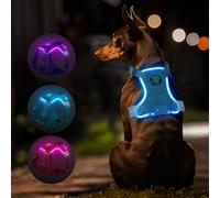 MASBRILL Light Up Harness, Rechargeable LED Dog Harness for Medium Dogs 11-30kg, 4 Colors, 3 Lighting Modes, Glowing, Adjustable, Waterproof for Night Walking - Blue M