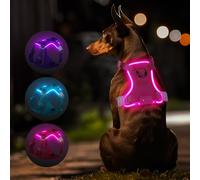 MASBRILL Light Up Harness, Rechargeable LED Dog Harness for Puppy to Large Dog, 7 Colors, 13 Lighting Modes, Glowing, Adjustable, Waterproof for Night Walking (Pink,XS)