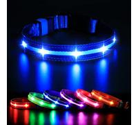 MASBRILL Luminous Dog Collar, LED Rechargeable and Waterproof Dog Collar, 3 Glowing Modes and Adjustable Size Suitable for Small Large Dogs (Blue, S)