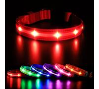 MASBRILL Luminous Dog Collar, LED Rechargeable and Waterproof Dog Collar, 3 Glowing Modes and Adjustable Size Suitable for Small Large Dogs (Red, XS)