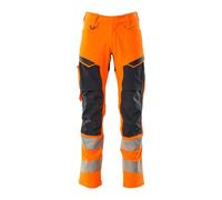 Mascot 19479-711-14010 Accelerate Safe Ultimate Stretch Water-Repellent Two-Tone Trousers with Knee Pockets, Hi-Vis Orange/Black Blue, 82C56 Size