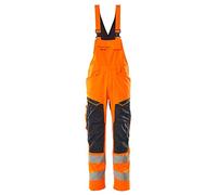 Mascot 19569-236-14010 Accelerate Safe Prowash Stretch Zones Two-Tone Dungarees with Knee Pockets, Hi-Vis Orange/Black-Blue, 82C58 Size