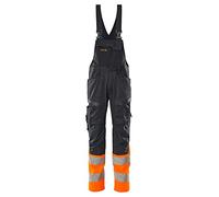 Mascot 19669-236-01014 Accelerate Safe Prowash Stretch Zones Two-Tone Dungarees with Knee Pockets, Black/Blue/Hi-Vis Orange, 76C50 Size