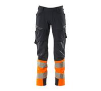 Mascot Accelerate Safe Ultimate Stretch Trousers With Thigh Pockets - Dark Navy/hi-Vis Orange (36.5) (Leg Length - Long)