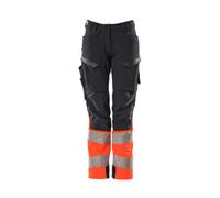 Mascot Accelerate Safe Ladies Diamond Fit Trousers With Kneepad Pockets - Dark Navy/hi-Vis Red (45.5) (Leg Length - Short)