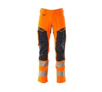 Mascot 19479-711-14010 Accelerate Safe Ultimate Stretch Water-Repellent Two-Tone Trousers with Knee Pockets, Hi-Vis Orange/Black Blue, 82C56 Size
