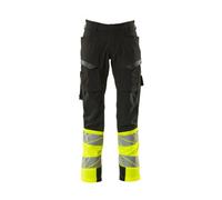 Mascot Accelerate Safe Ultimate Stretch Trousers With Thigh Pockets - Black/hi-Vis Yellow (30.5) (Leg Length - Short)