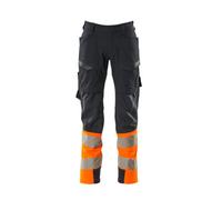 Mascot Accelerate Safe Ultimate Stretch Trousers With Thigh Pockets - Dark Navy/hi-Vis Orange (30.5) (Leg Length - Long)