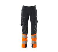 Mascot Accelerate Safe Ultimate Stretch Trousers With Thigh Pockets - Dark Navy/hi-Vis Orange (33.5) (Leg Length - Long)