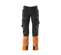 Mascot Accelerate Safe Ultimate Stretch Trousers With Thigh Pockets - Dark Navy/hi-Vis Orange (42.5) (Leg Length - Long)