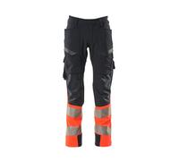 Mascot Accelerate Safe Ultimate Stretch Trousers With Thigh Pockets - Dark Navy/hi-Vis Red (30.5) (Leg Length - Long)