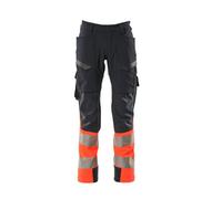 Mascot Accelerate Safe Ultimate Stretch Trousers With Thigh Pockets - Dark Navy/hi-Vis Red (35.5) (Leg Length - Long)