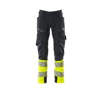 Mascot Accelerate Safe Ultimate Stretch Trousers With Thigh Pockets - Dark Navy/hi-Vis Yellow (33.5) (Leg Length - Short)