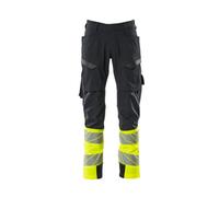 Mascot Accelerate Safe Ultimate Stretch Trousers With Thigh Pockets - Dark Navy/hi-Vis Yellow (34.5) (Leg Length - Long)